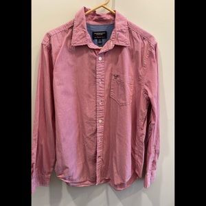 American Eagle large pink & white striped button down